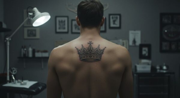 Tatuagens de coroas e símbolos de poder nas costas